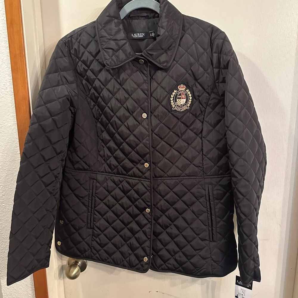 Lauren Ralph Lauren Women’s  Crest Logo Quilted Jacket Black